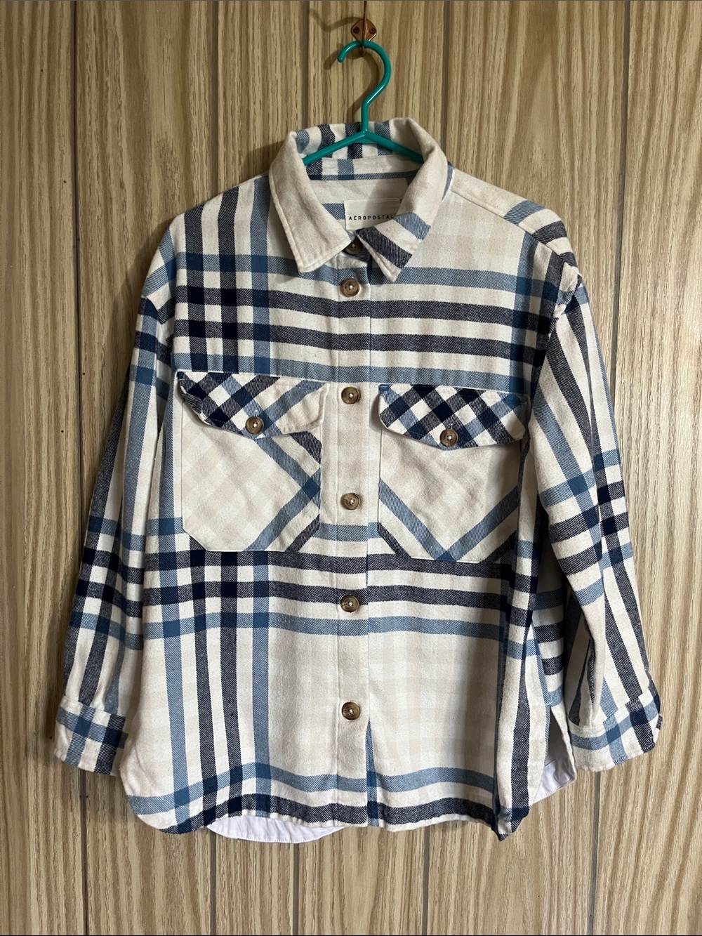 Aeropostale Blue and White Plaid Kids Button-Down Shirt Jacket